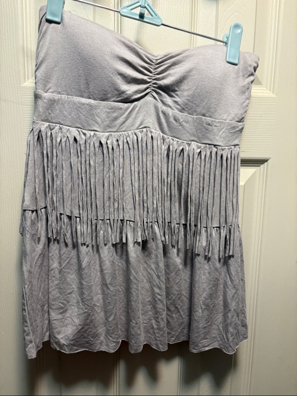 Strapless Fringe Top in Light Lavender Gray